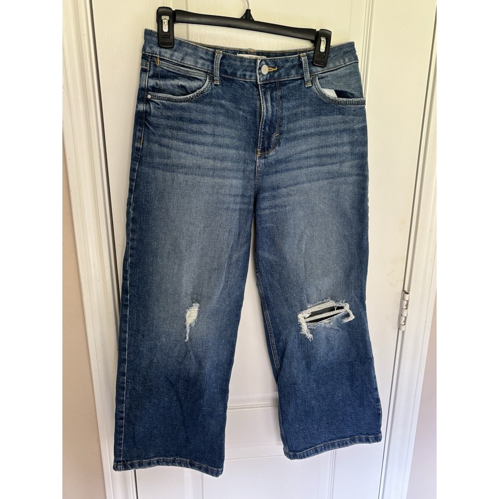Wrangler High Rise Loose Straight Crop Distressed Blue Jeans Women's Sz 6 EUC